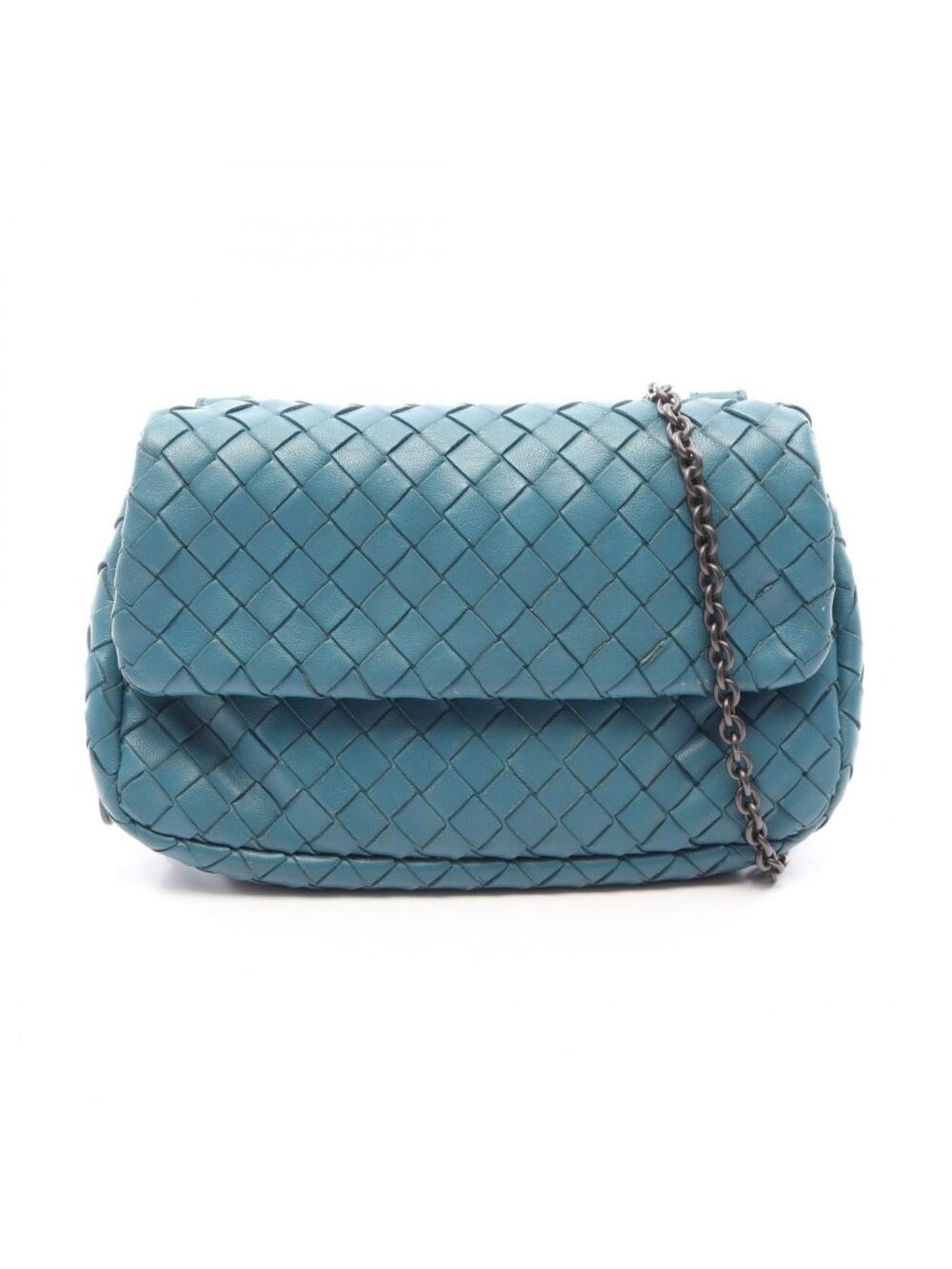 Bottega Veneta Shoulder Bag Intrecciato Blue Leather Chain